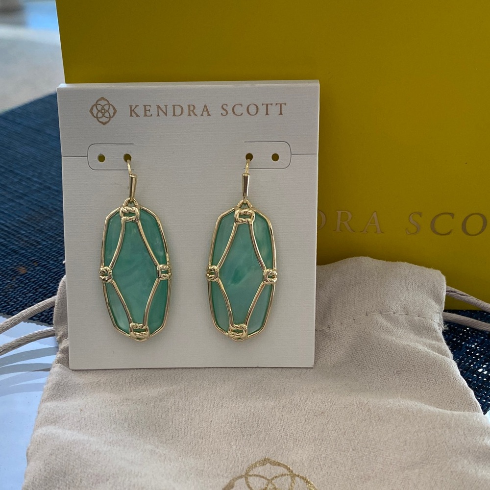 Kendra Scott Gold and Aqua Drop Earrings